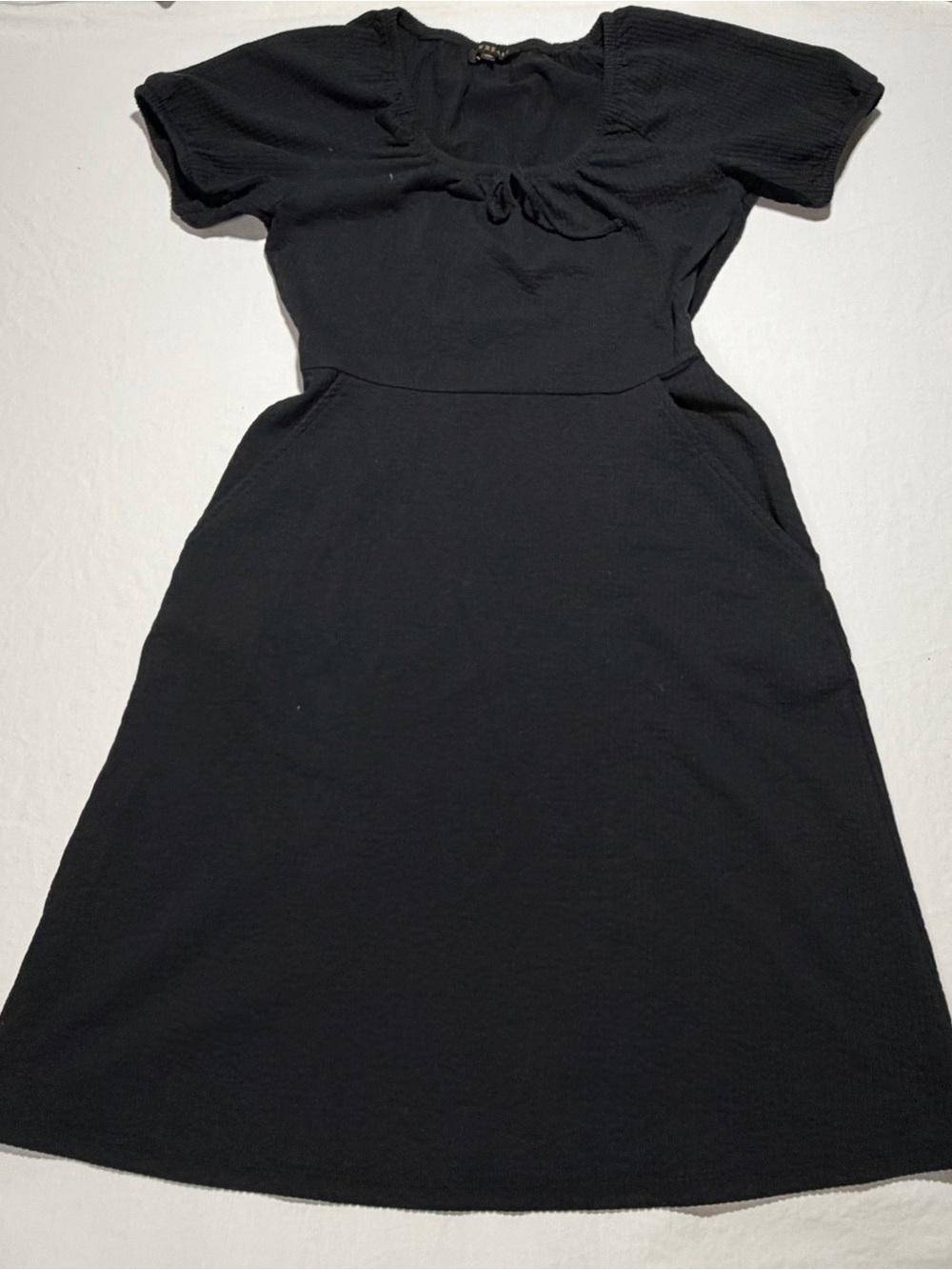 DownEast Black Midi A-Line Dress with Short Sleeves